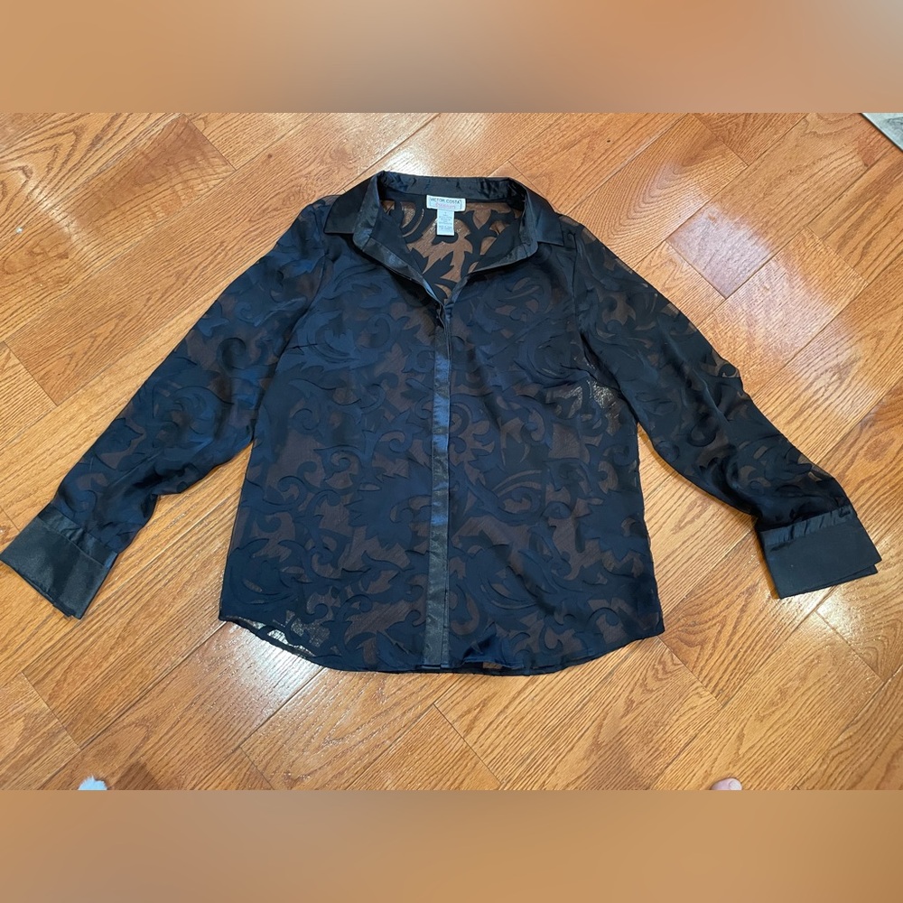 Victor Costa Occasion Sheer Baroque Scroll Blouse – Size L